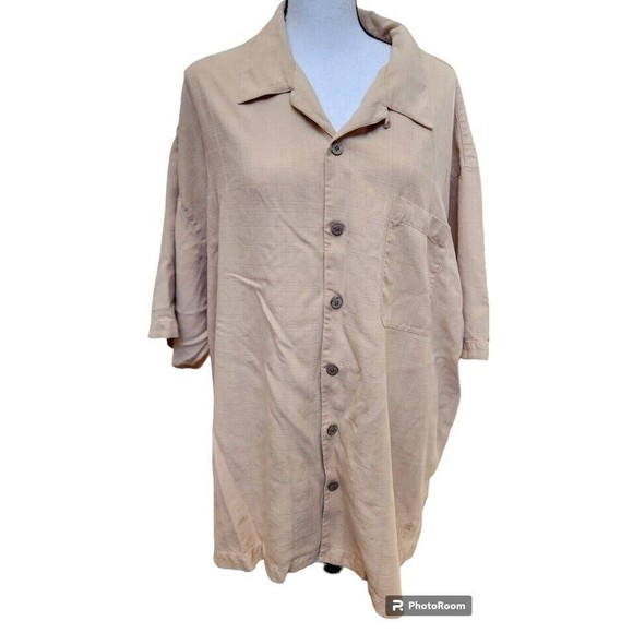 Tommy Bahama Silk Size 2X Button Front Mens Island Shirt Coconut Carved Buttons - Picture 1 of 5